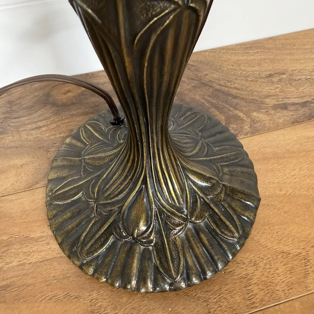 VTG Art Deco Fleur‎ de Lis Table Lamp Cast Metal Bronzed Patina Electric 19.5